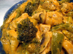 Chicken with Mushrooms, Broccoli and Peppers