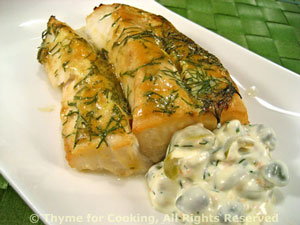 Grilled Cod with Caper, Green Olive Tarter Sauce