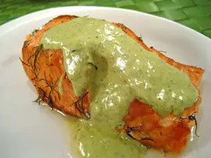 Grilled Salmon with Pesto Sauce