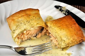 Salmon Baked in Phyllo with Tarragon Cream Sauce
