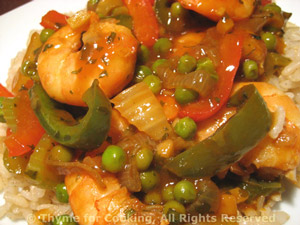 Stir-fried Shrimp with Peppers and Peas