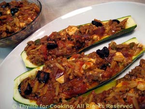 Zucchini (Courgette) Stuffed with Orzo and Feta