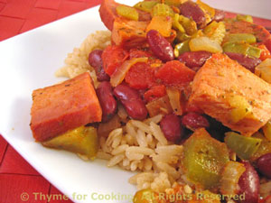 Ham and Spicy Red Beans on Brown Rice