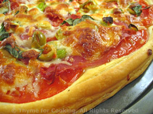 Puff Pastry Pizza with Green Garlic and Green Olives