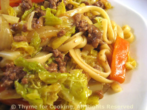Ground Beef and Savoy Cabbage Lo Mein