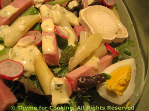 Spring Greens Salad with Asparagus and Ham