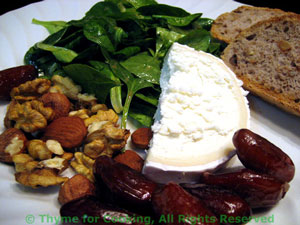 Spinach Salad with Chevre, Dates and Nuts 