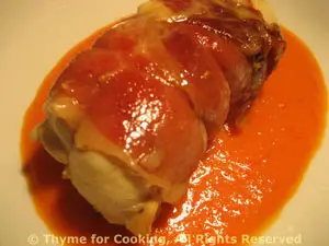 Prosciutto Wrapped Chicken Breasts on Pimiento Sauce