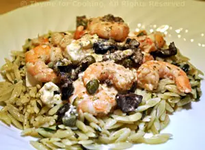 Shrimp with Capers, Lemon, and Feta on Orzo