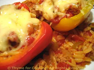 Stuffed Peppers, with Sausage and Orzo