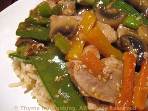 Stir-Fried Pork with Snow Peas, Thyme for Cooking gourmet recipes.