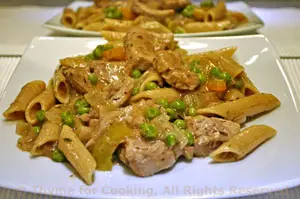 Pasta with Pork, Peas and Peppers