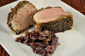 Roasted Pork Tenderloin with Red Wine Shallot Confit