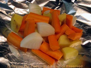 Potato and Carrot Packets, in foil
