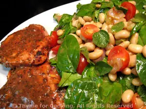 Grilled Pork Chops with Spinach and Cannellini Salad