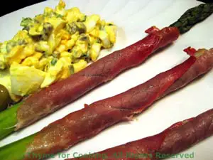 Prosciutto Wrapped Asparagus with Caper Egg Salad
